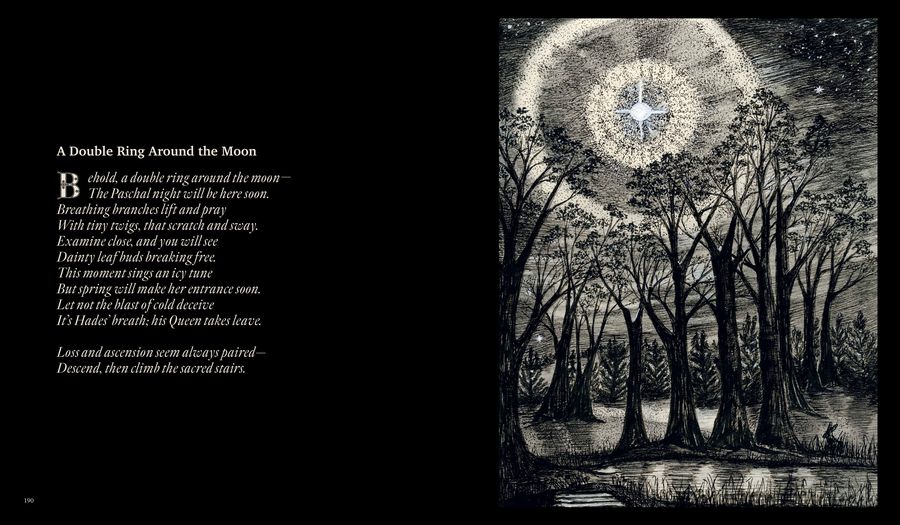 A Double Ring Around the Moon &mdash; poem and illustration by Sherry L. Ross, pages 190 and 191 of Wonderment