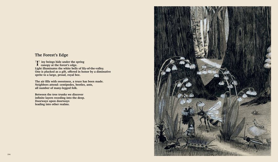 The Forest&rsquo;s Edge &mdash; poem and illustration by Sherry L. Ross, pages 194 and 195 of Wonderment
