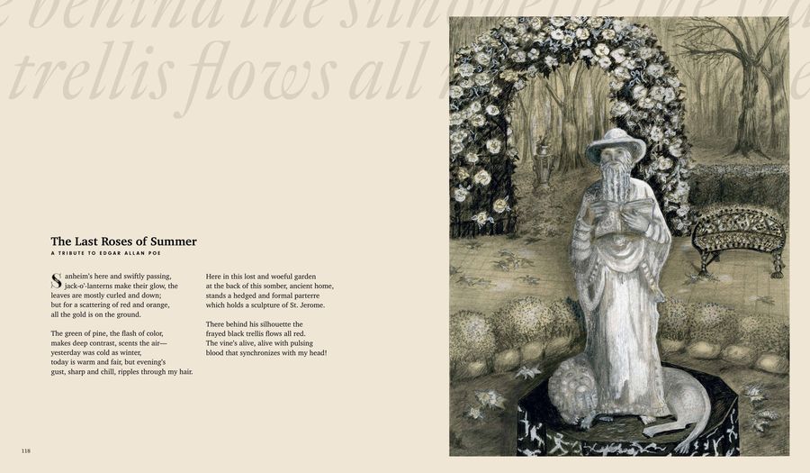 The Last Roses of Summer, a tribute to Edgar Allan Poe &mdash; poem and illustration by Sherry L. Ross, pages 118 and 119 of Wonderment