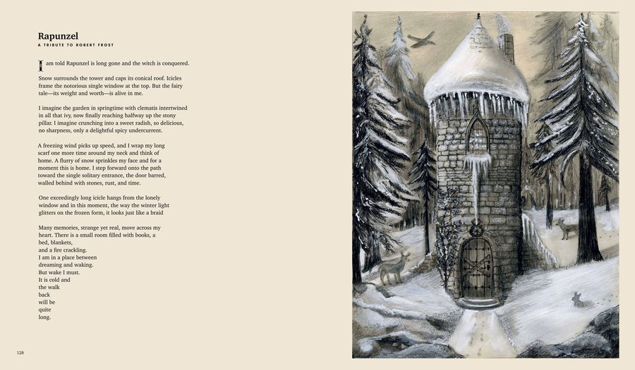 Rapunzel, a tribute to Robert Frost &mdash; poem and illustration by Sherry L. Ross, pages 128 and 129 of Wonderment